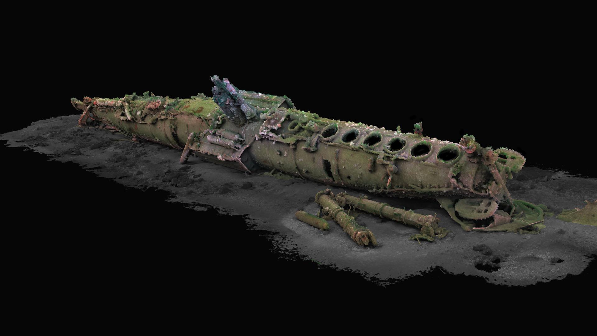 Eine Illustration zeigt das 3D-Modell des 1919 vor Helgoland gesunkenen U-Boots "UC 71". Eine Illustration zeigt das 3D-Modell des 1919 vor Helgoland gesunkenen U-Boots "UC 71".