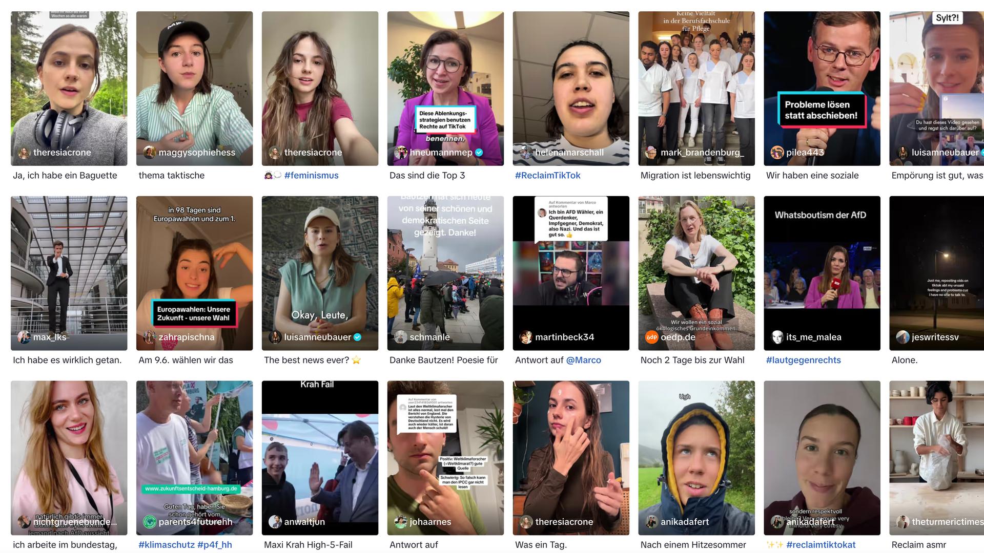 Bilder von TikTok-Accounts unter dem Hashtag #reclaimtiktok, September 2024.