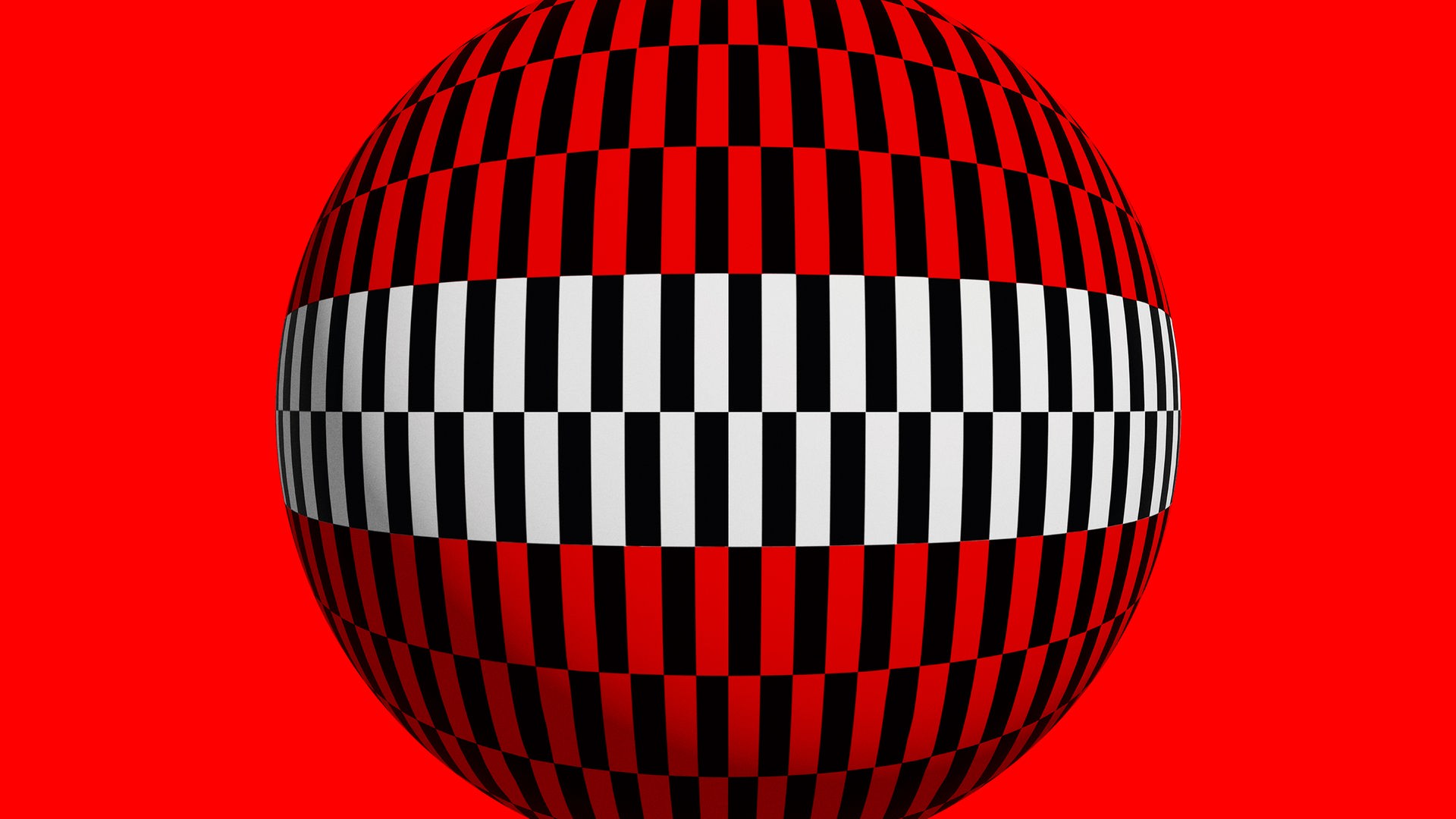 Illustration einer schwarz-weiß-roten 3D-Kugel vor rotem Hintergrund Illustration einer schwarz-weiß-roten 3D-Kugel vor rotem Hintergrund