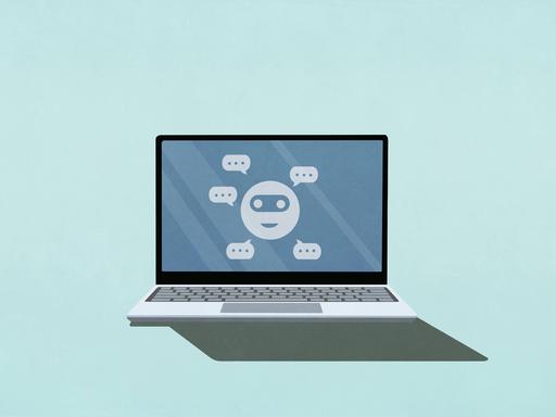 Illustration: Ein Gesicht und Chat-Blasen auf einem Laptop-Bildschirm. 