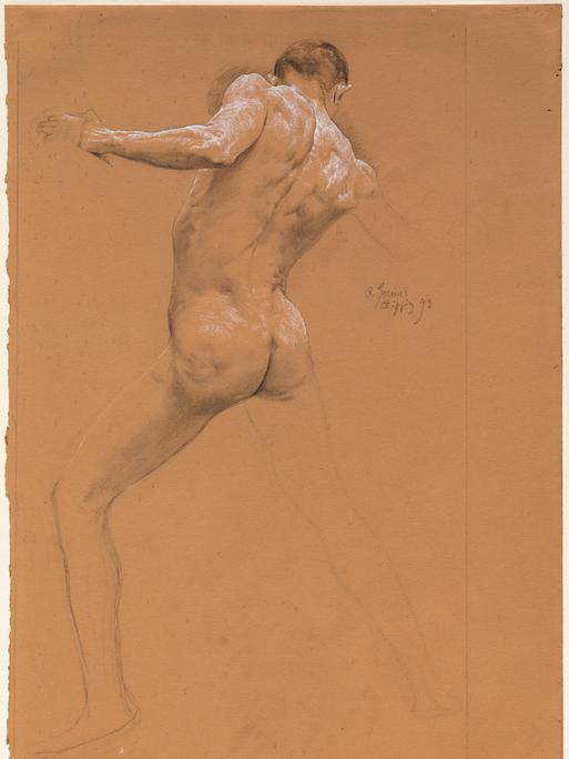 Das Kunstwerk "Stehender männlicher Rückenakt" von 1893 von Otto Greiner