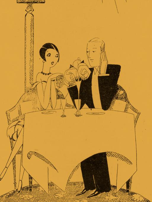 Illustration einer Hotelsituation in schwarz auf gelbem Hintergrund. Illustration einer Hotelsituation in schwarz auf gelbem Hintergrund.