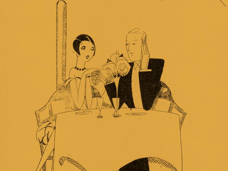 Illustration einer Hotelsituation in schwarz auf gelbem Hintergrund. Illustration einer Hotelsituation in schwarz auf gelbem Hintergrund.