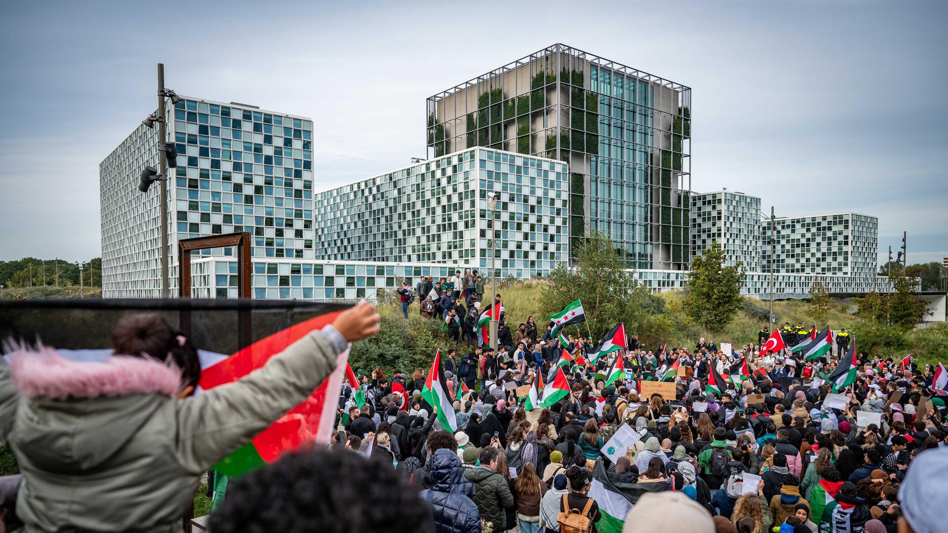 Demonstranten bei einem Protest, um ihre Unterstützung für die Palästinenser im Gazastreifen zu zeigen. 