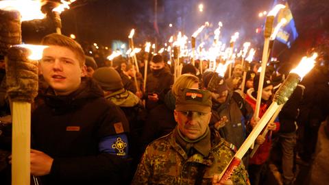 Eine Demonstration von Ukrainischen Nationalisten in Kiew im Januar 2017