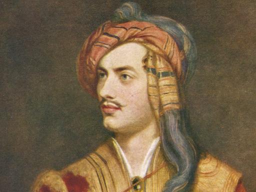 Gemälde von Lord Byron in farbenprächtiger, flamboyanter Kostümierung.