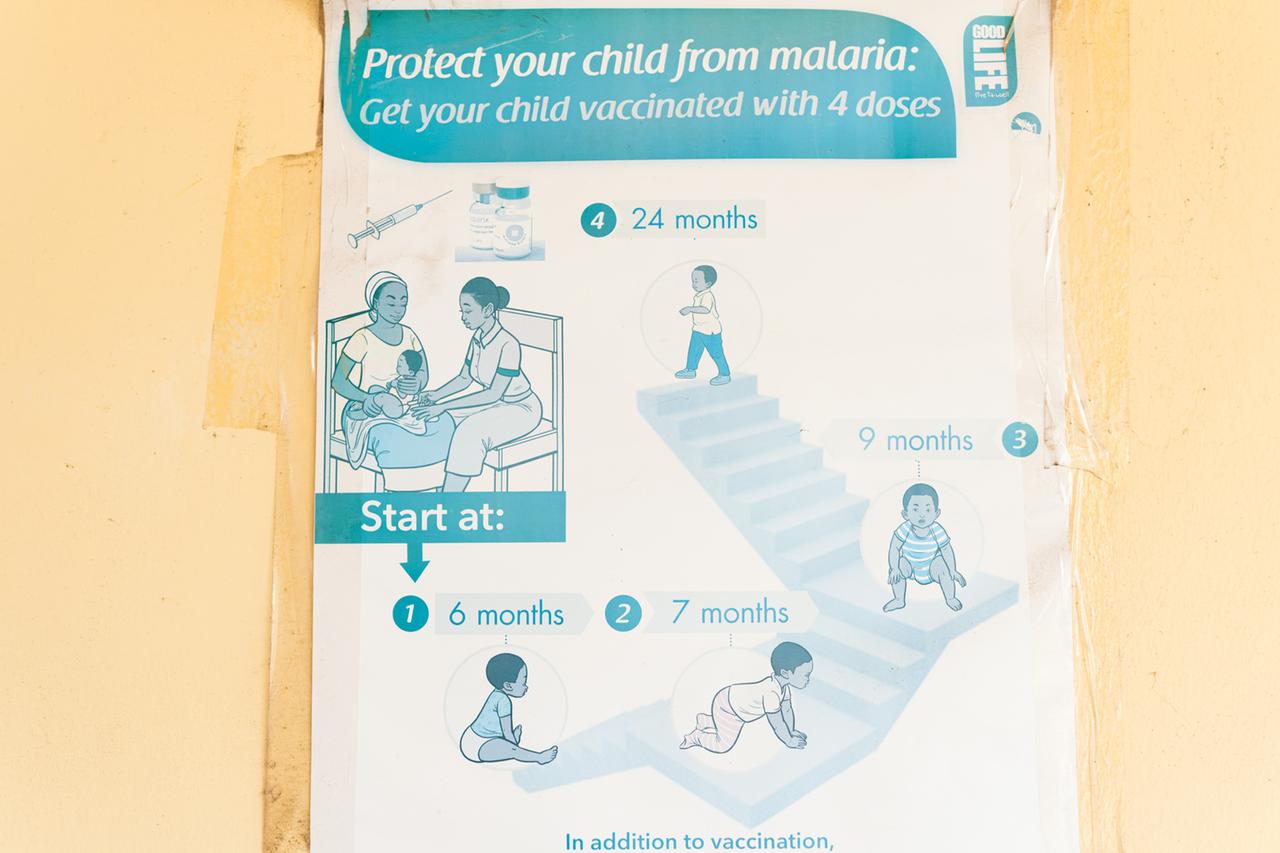 Ein Aufklärungs-Plakat für Eltern zeigt die Zeitabstände für vier notwendigen Impfungen 