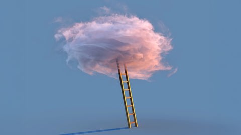 Das Cover der Sendereihe "Aus Religion und Gesellschaft" zeigt eine Leiter, die in eine Wolke hineinragt