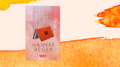 Cover von Susan Krellers Roman "Hannas Regen". Ein Buch fällt nach unten geöffnet in die Tiefe.