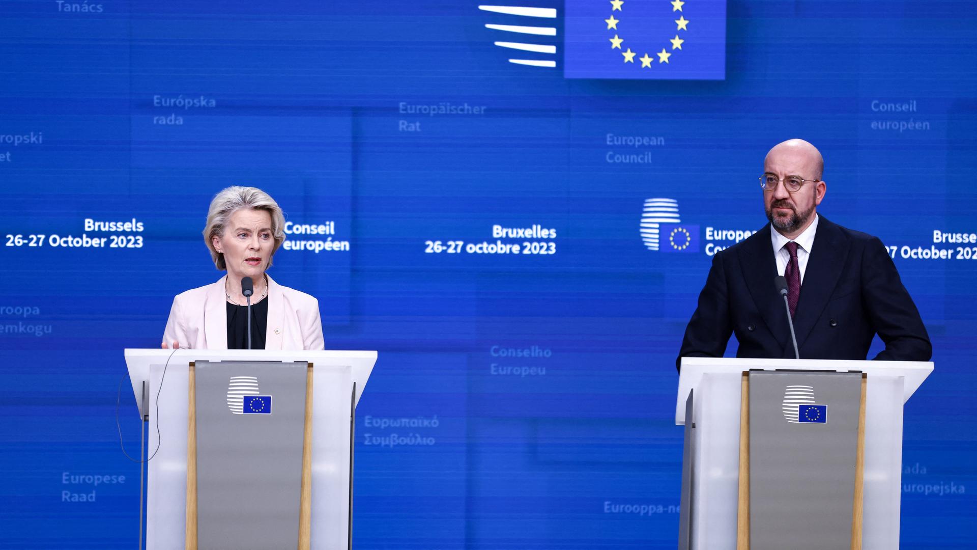 EU-Kommissionspräsidentin von der Leyen und Ratspräsident Michel sprechen am ersten Tag des EU-Gipfels in Brüssel