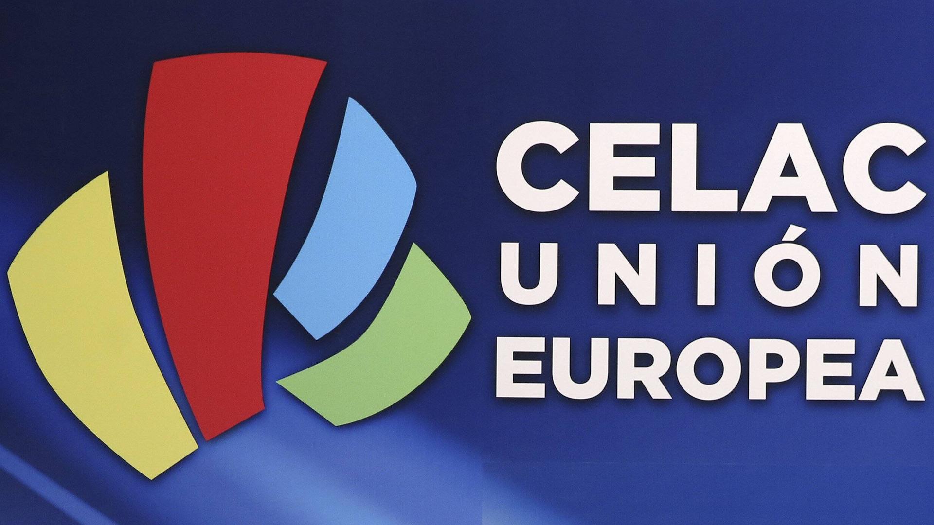 Neben einem bunten Logo steht "Celac Unión Europea".