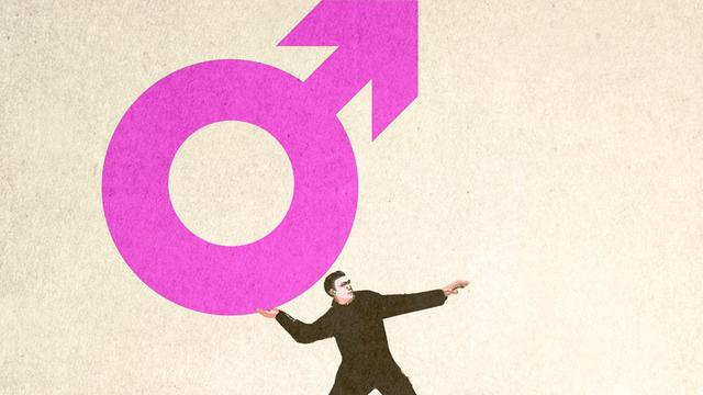 Illustration eines Mannes, der das Männlichkeitssymbol wirft