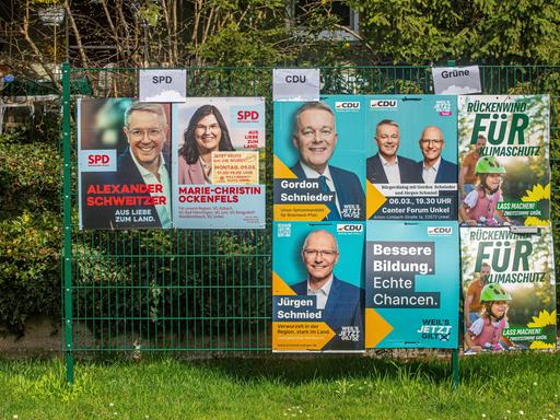Wahlplakate zur Landtagswahl am 22. März 2026 in Rheinland-Pfalz.