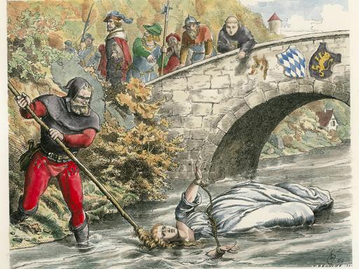 Zeichnung von Wilhelm Camphausen (1808-1885). zeigt Agnes Bernauer, die heimliche Gemahlin Herzog Albrechts III. von Bayern, die am 12.10.1435 bei Straubing in der Donau ertränkt wurde
