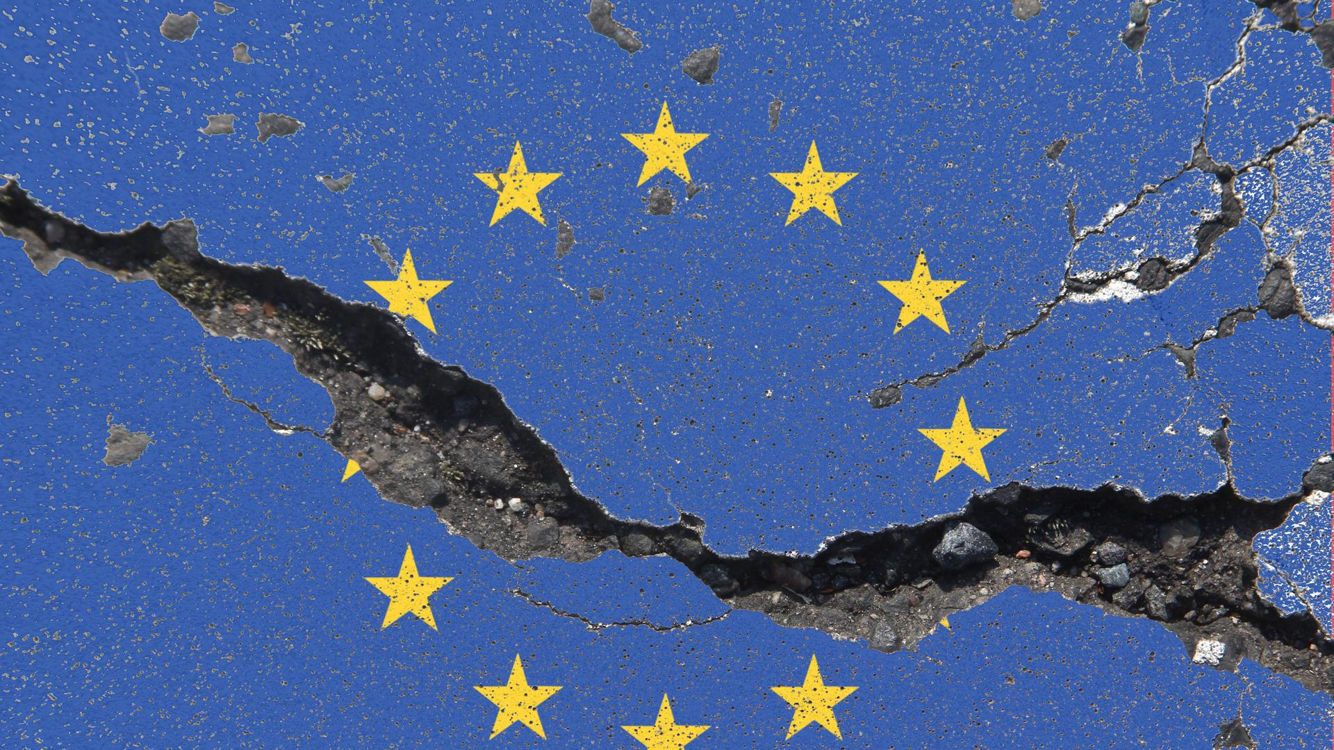 Symbolbild FOTOMONTAGE zur drohenden Krise in der EU Europäische n Union durch die europafeindlich