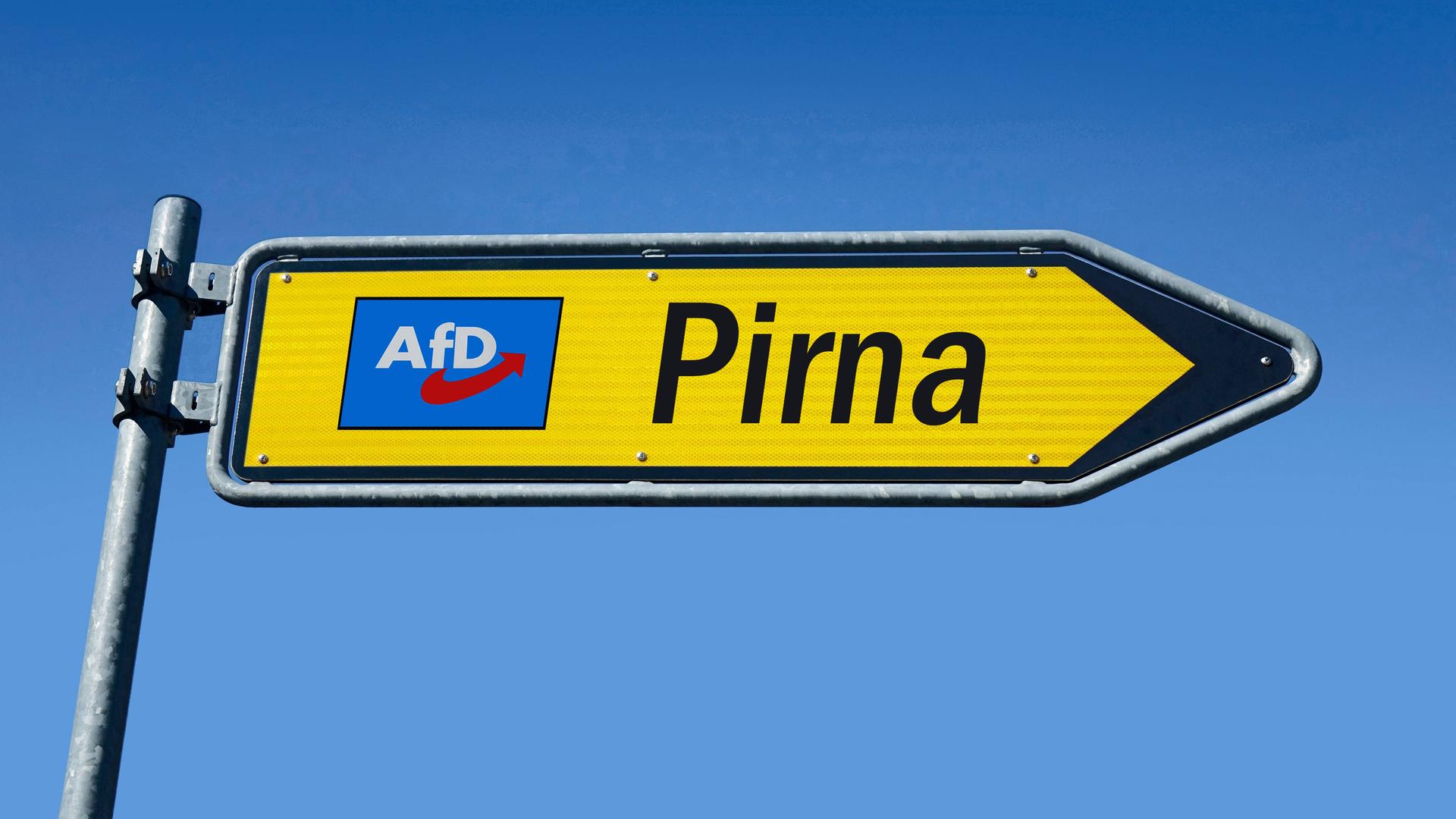 Ortsschild mit AfD-Logo und Pirna Ortsschild mit AfD-Logo und Pirna
