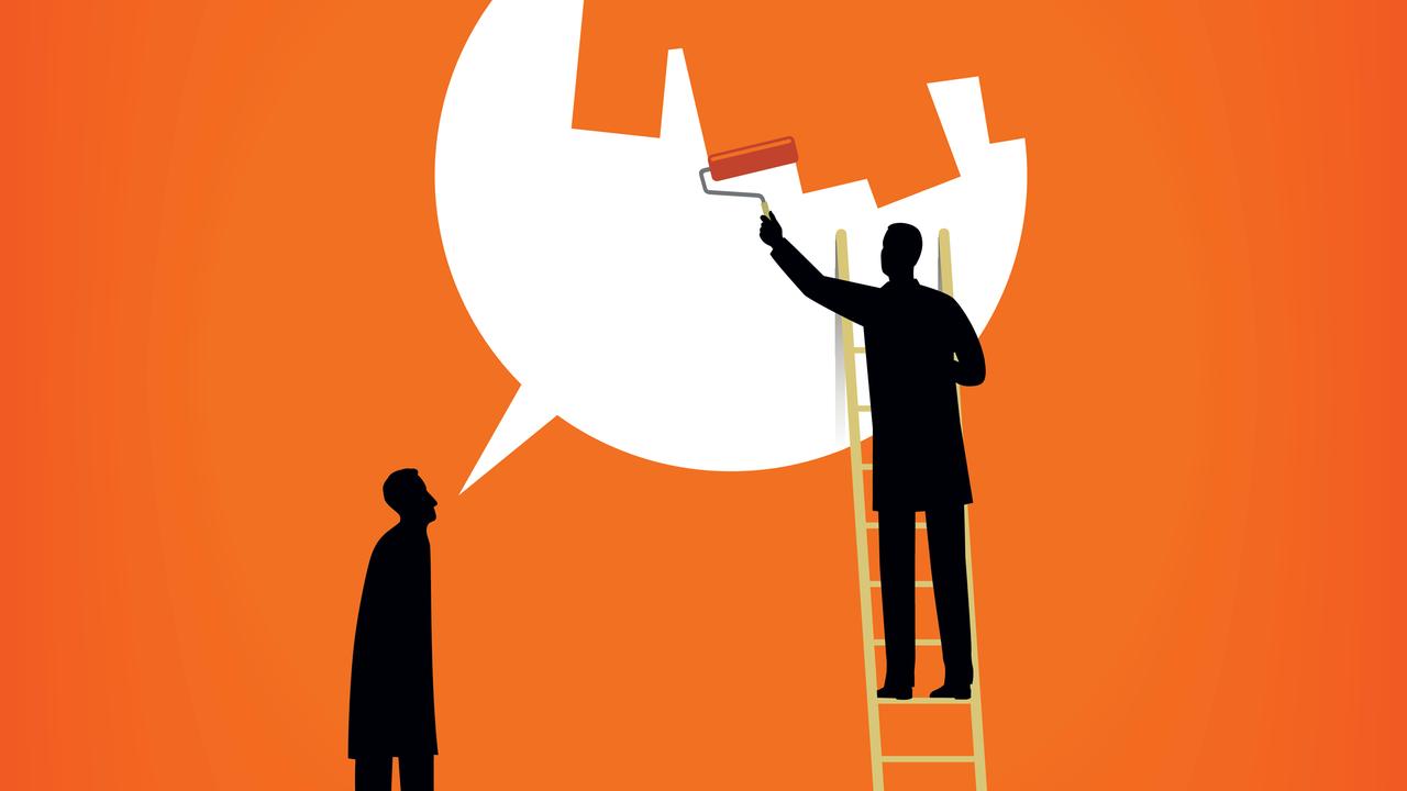 Eine Sprechblase einer Person wird von einer anderen übermalt.