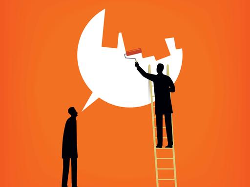 Eine Sprechblase einer Person wird von einer anderen übermalt.