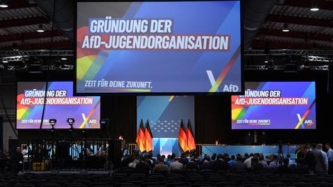 Anzeigetafeln mit der Aufschrift "Gründung der AfD-Jugendorganisation"