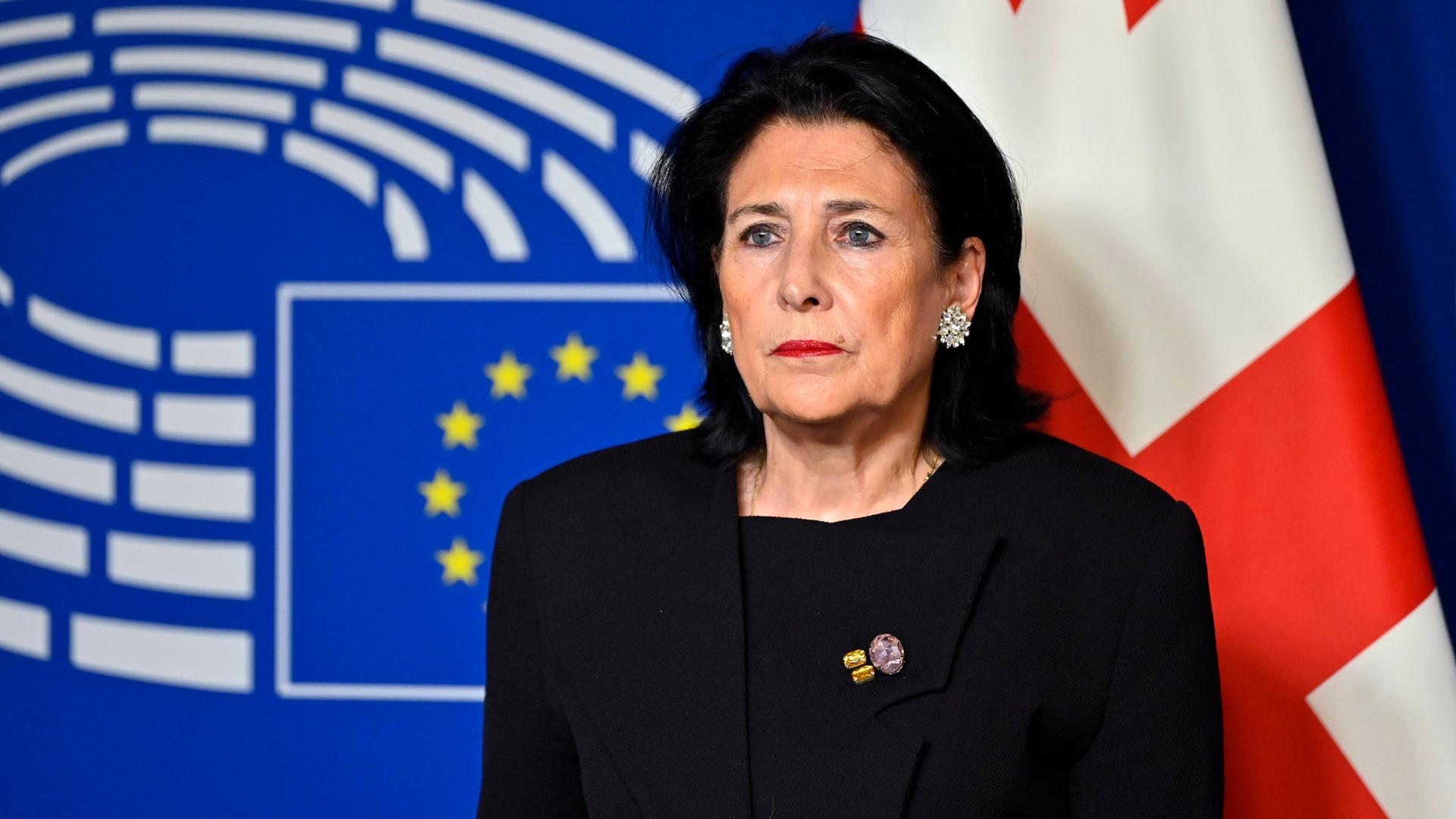 Georgiens Präsidentin Salome Surabischwili bei einem Empfang im Europäischen Parlament in Brüssel. 