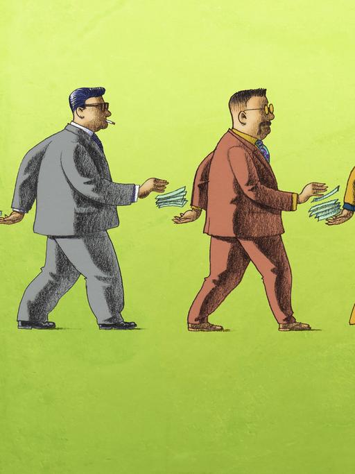 Illustration: Geld wechselt die Hände von korrupten Geschäftsleuten.