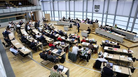 Eine Draufsicht des Plenarsaals des Landtags von Sachsen-ANhalt