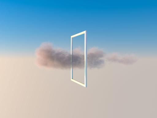 Illustration: Eine Wolke fliegt im Himmel duch einen fensterartigen quadratischen Rahmen.
