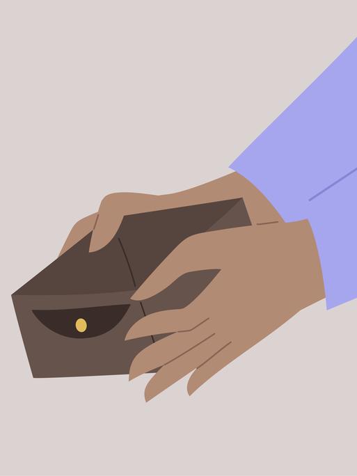 Illustration von Händen, die ein leeres Portemonnaie halten.