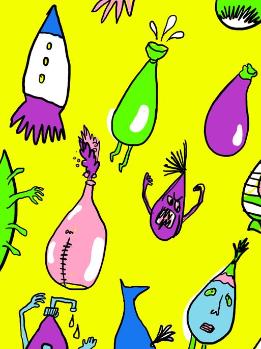 Illustration bunter doku drops vor gelbem Hintergrund.