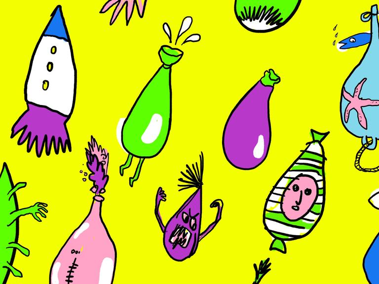 Illustration bunter doku drops vor gelbem Hintergrund.
