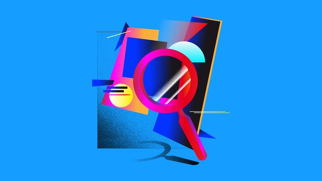 Eine Lupe und schemenhaft dargestellte Gemälde