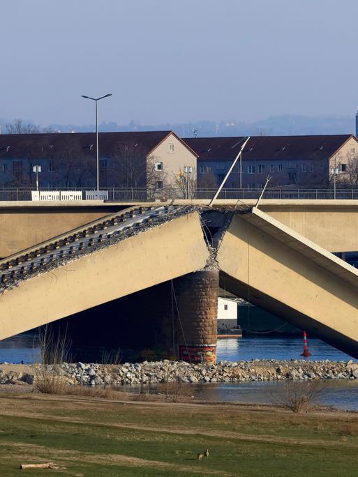 Teilweise eingestürzte Carolabrücke Dresden