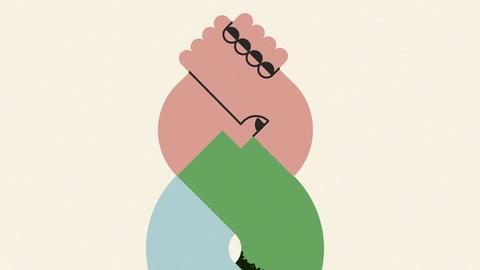 Illustration: Zwei verschlungene Hände beim Handschlag 