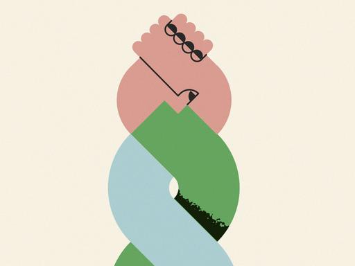 Illustration: Zwei verschlungene Hände beim Handschlag Illustration: Zwei verschlungene Hände beim Handschlag