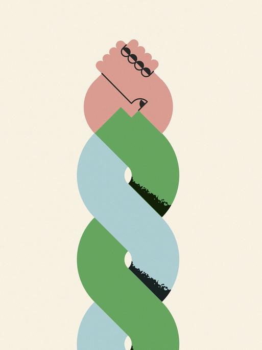 Illustration: Zwei verschlungene Hände beim Handschlag Illustration: Zwei verschlungene Hände beim Handschlag