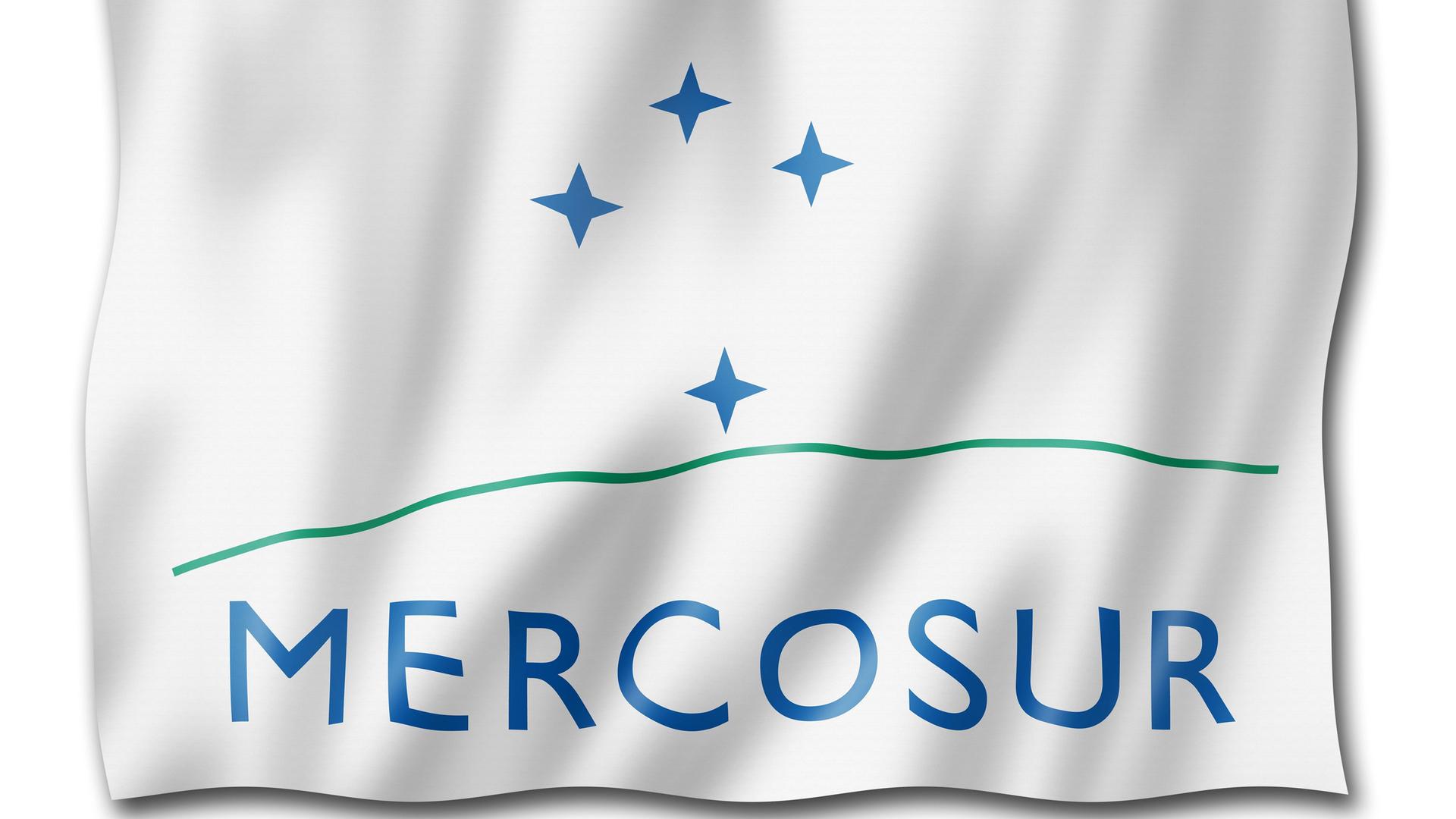 Eine Mercosur-Flagge auf weißem Hintergrund.