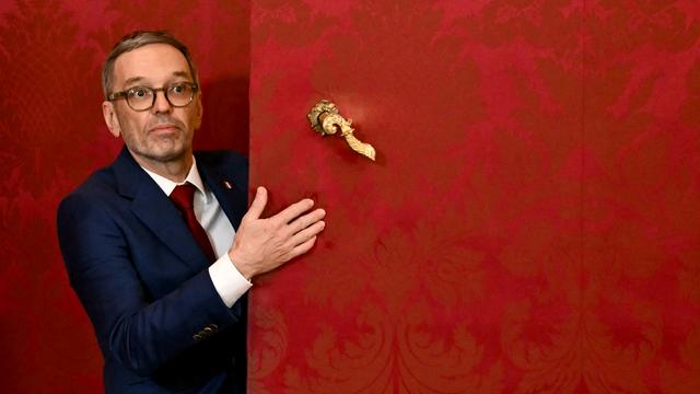 Herbert Kickl betritt einen Raum in der Hofburg. Er schaut durch die halb geöffnete Tür.