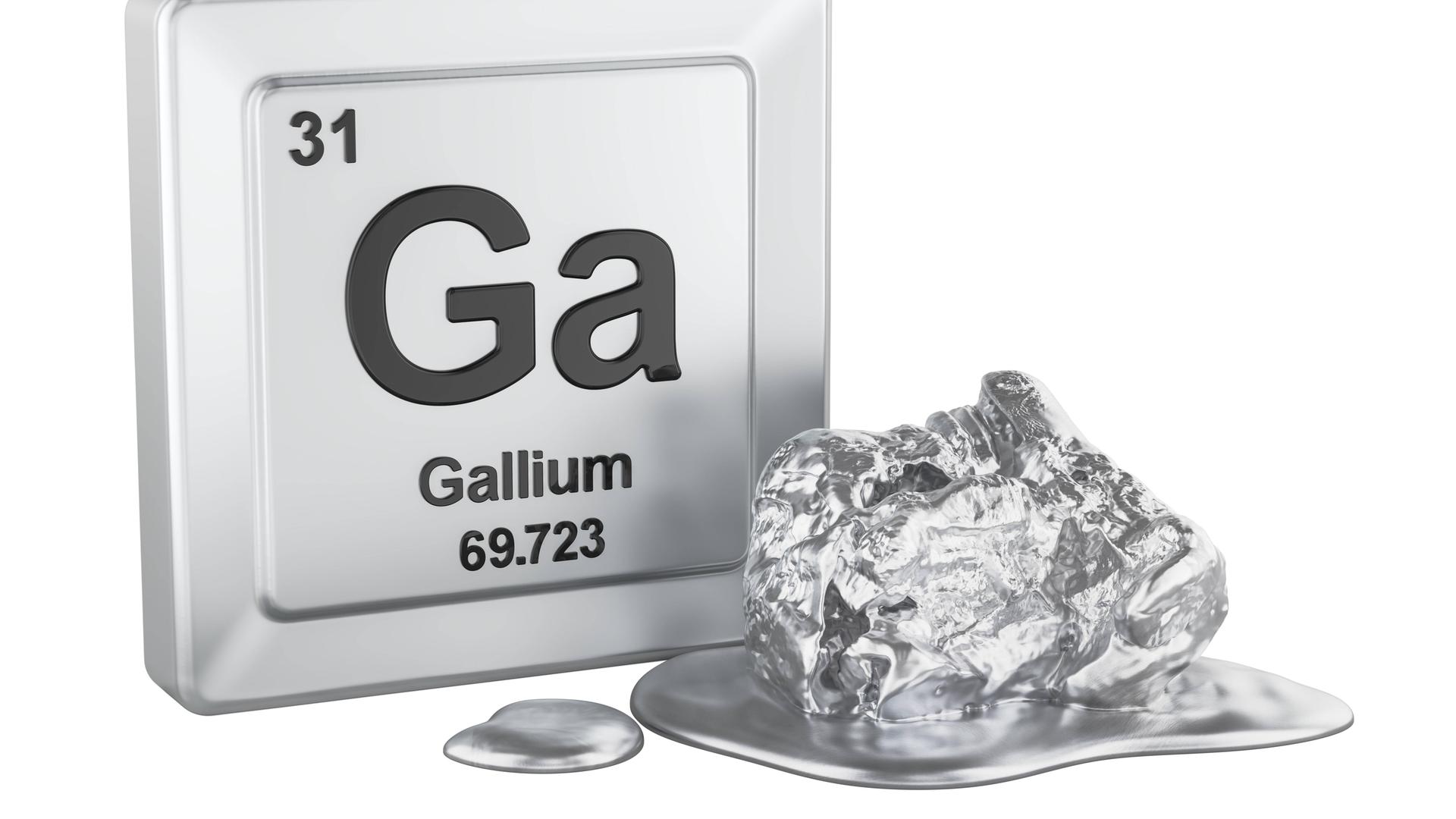 Kachel mit dem Element Gallium aus dem Periodensystem und einer Galliumprobe