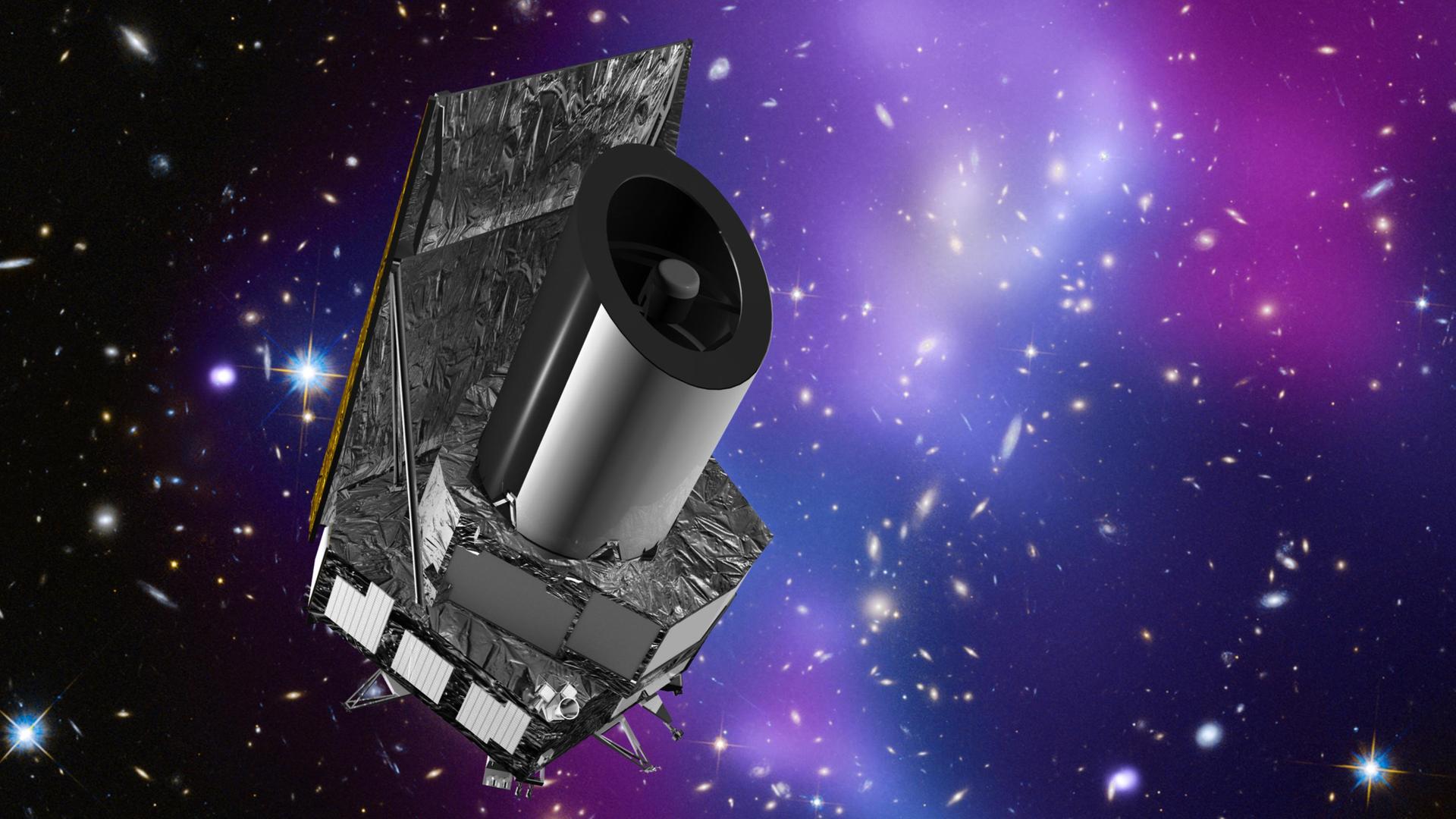 Das Weltraumteleskop Euclid blickt tief ins All und erforscht Dunkle Materie und Dunkle Energie (Illustration)