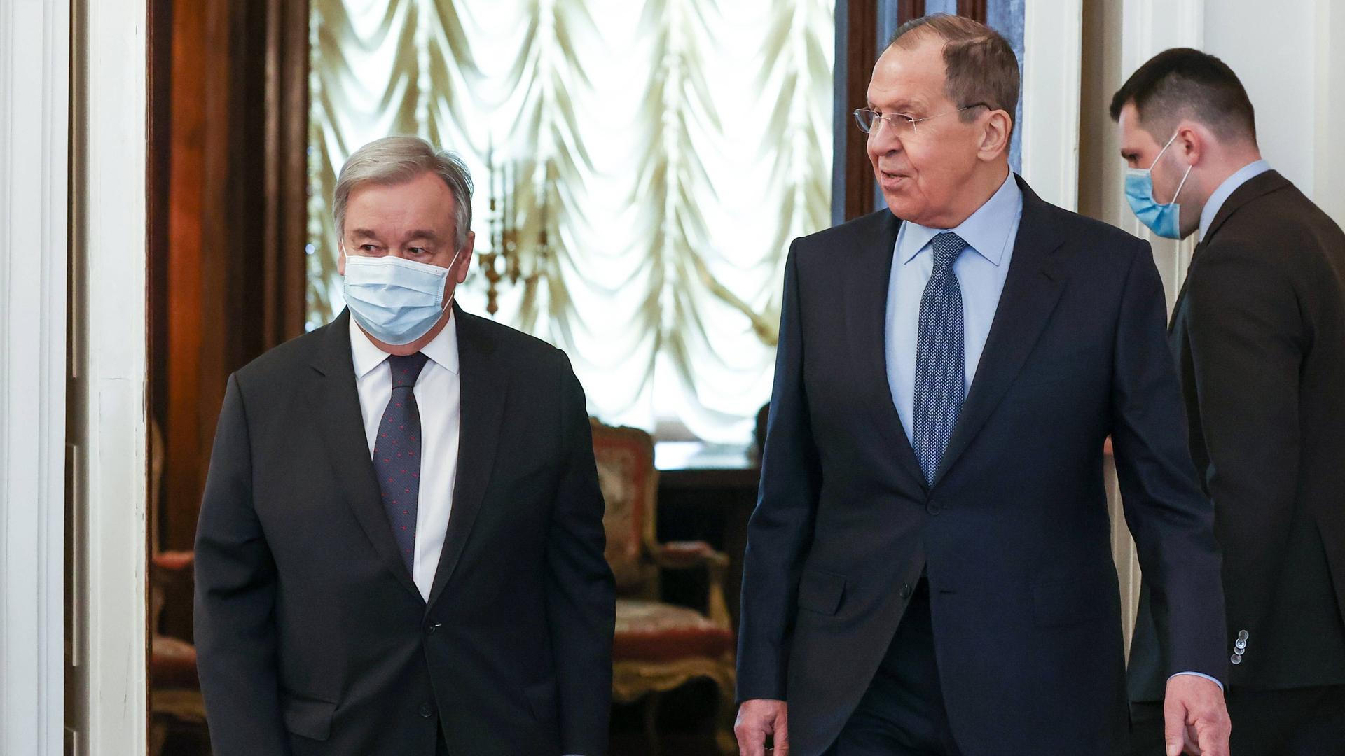 UNO-Generalsekretär Antonio Guterres und Russlands Außenminister Sergej Lawrow UNO-Generalsekretär Antonio Guterres und Russlands Außenminister Sergej Lawrow