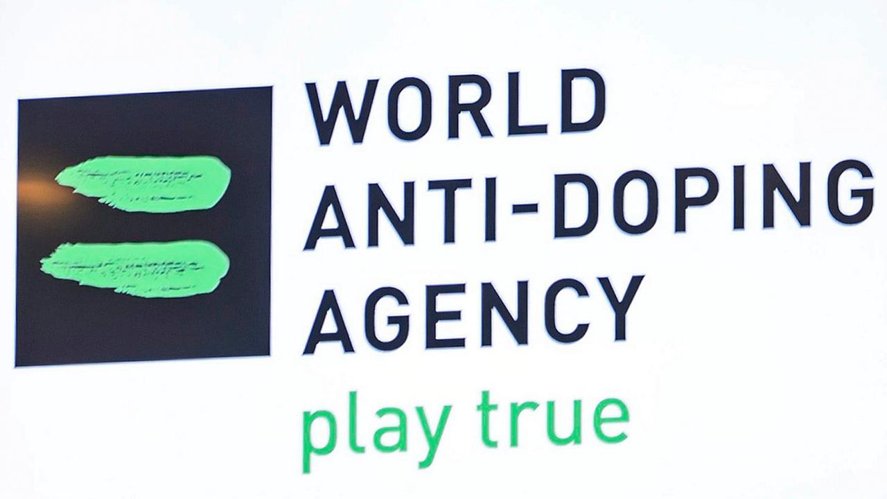 Der Schrift zu der WADA - World Anti-Doping-Agency. Darunter steht "play true". Links sieht man untereinander zwei grüne Ovale, die aussehen wie Federn oder auch Flügel. Der Schrift zu der WADA - World Anti-Doping-Agency. Darunter steht "play true". Links sieht man untereinander zwei grüne Ovale, die aussehen wie Federn oder auch Flügel.