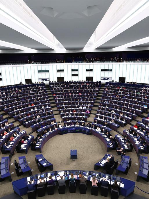 Mitglieder des Europäischen Parlaments nehmen im Straßburger Plenarsaal an einer Abstimmung teil.