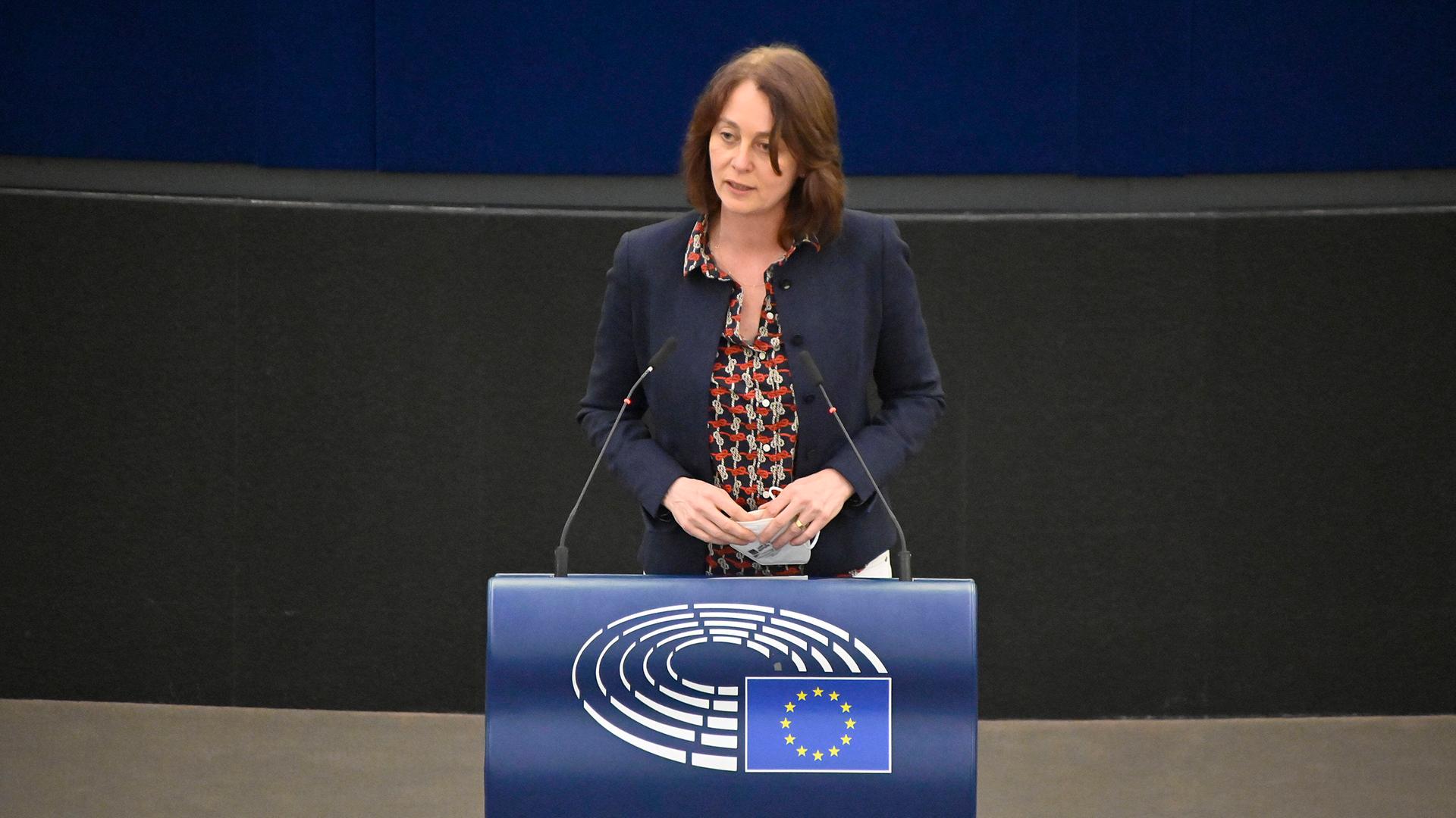 Die SPD-Europaabgeordnete Katarina Barley bei einer Plenartagung im Plenarsaal des Europäischen Parlaments