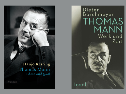 Die beiden Buchcover zu Dieter Borchmeyer: "Thomas Mann: Werk und Zeit" / Hanjo Kesting: "Thomas Mann: Glanz und Gloria"