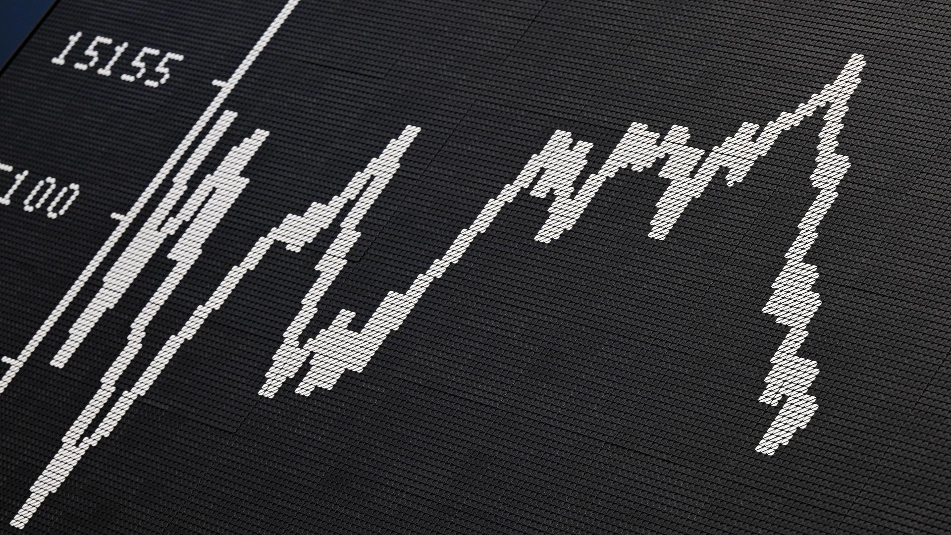 Auf der Anzeigetafel der Frankfurter Wertpapierbörse wird die Tagesentwicklung des Deutschen Aktienindex Dax dargestellt. 