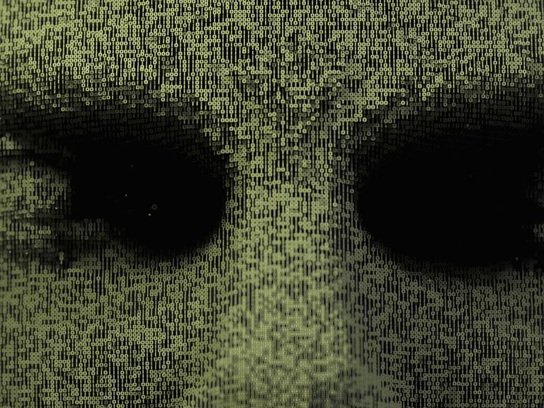 Ilustration zu Künstlicher Intelligenz: dreidimensionale Augen im Binärcode.