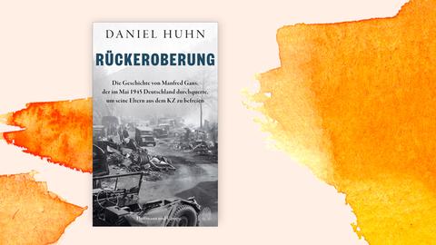 Buchcover von Daniel Huhns "Rückeroberung" eine kaputte Straße in schwarz-weiß auf gelbe Hintergrund.