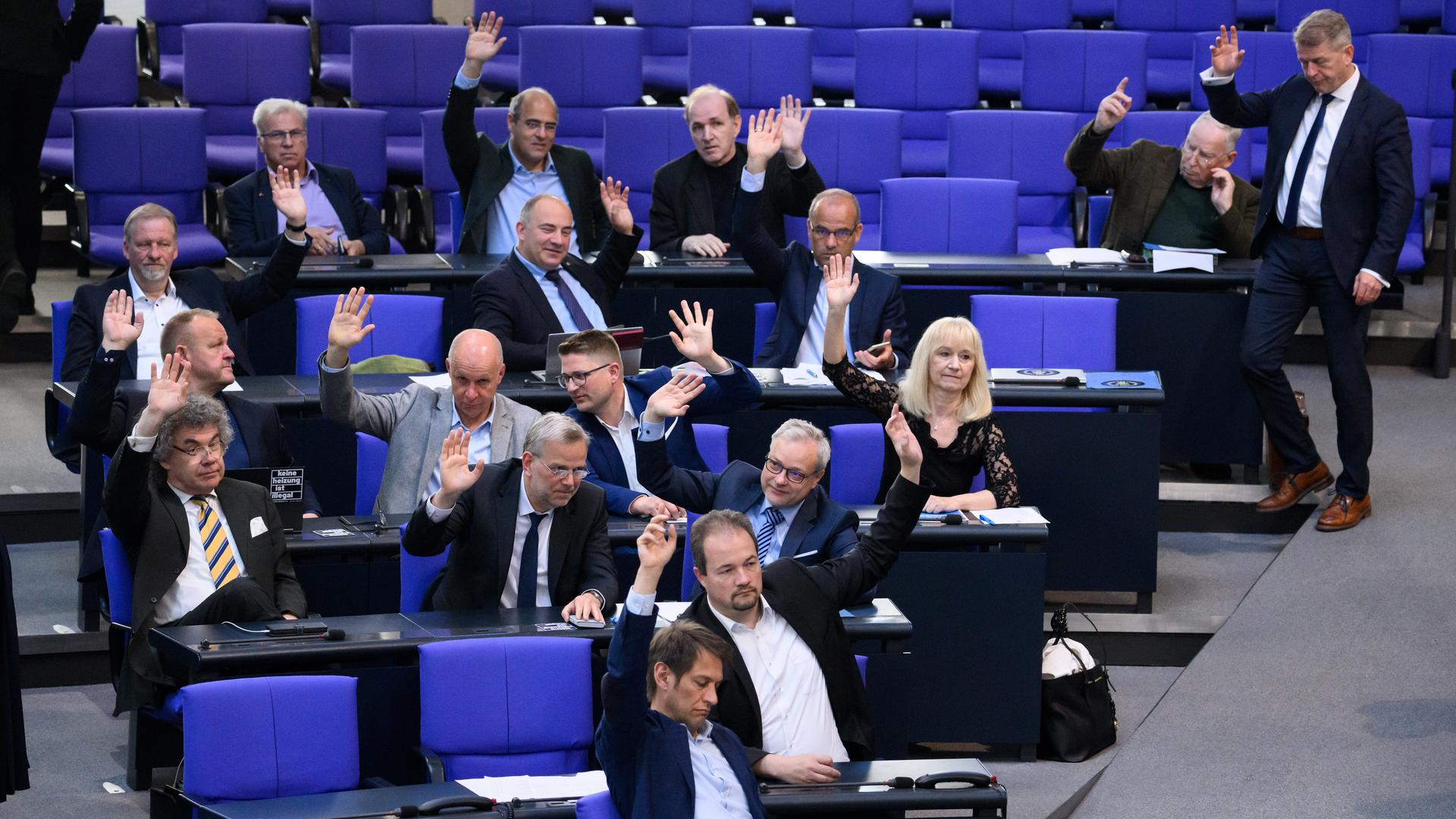 Die Bundestagsfraktion der AfD stimmt bei der Plenarsitzung im Deutschen Bundestag als einzige Fraktion für einen Einspruch gegen eine Ordnungsmaßnahme.