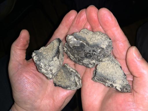 Steinförmige Rohstoffknollen in den Händen eines Mannes