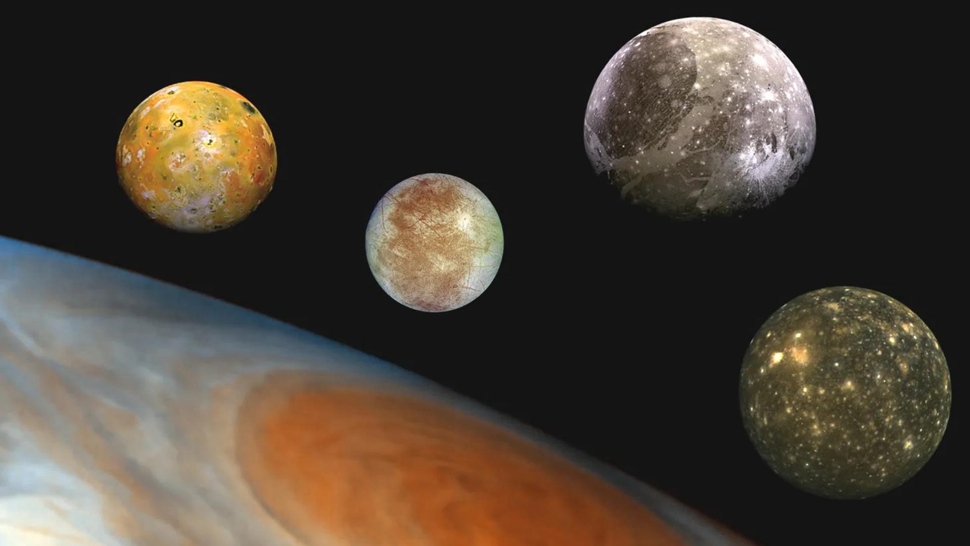 Auif dem Foto sind die vier größten Monde des Jupiter zu sehen. 